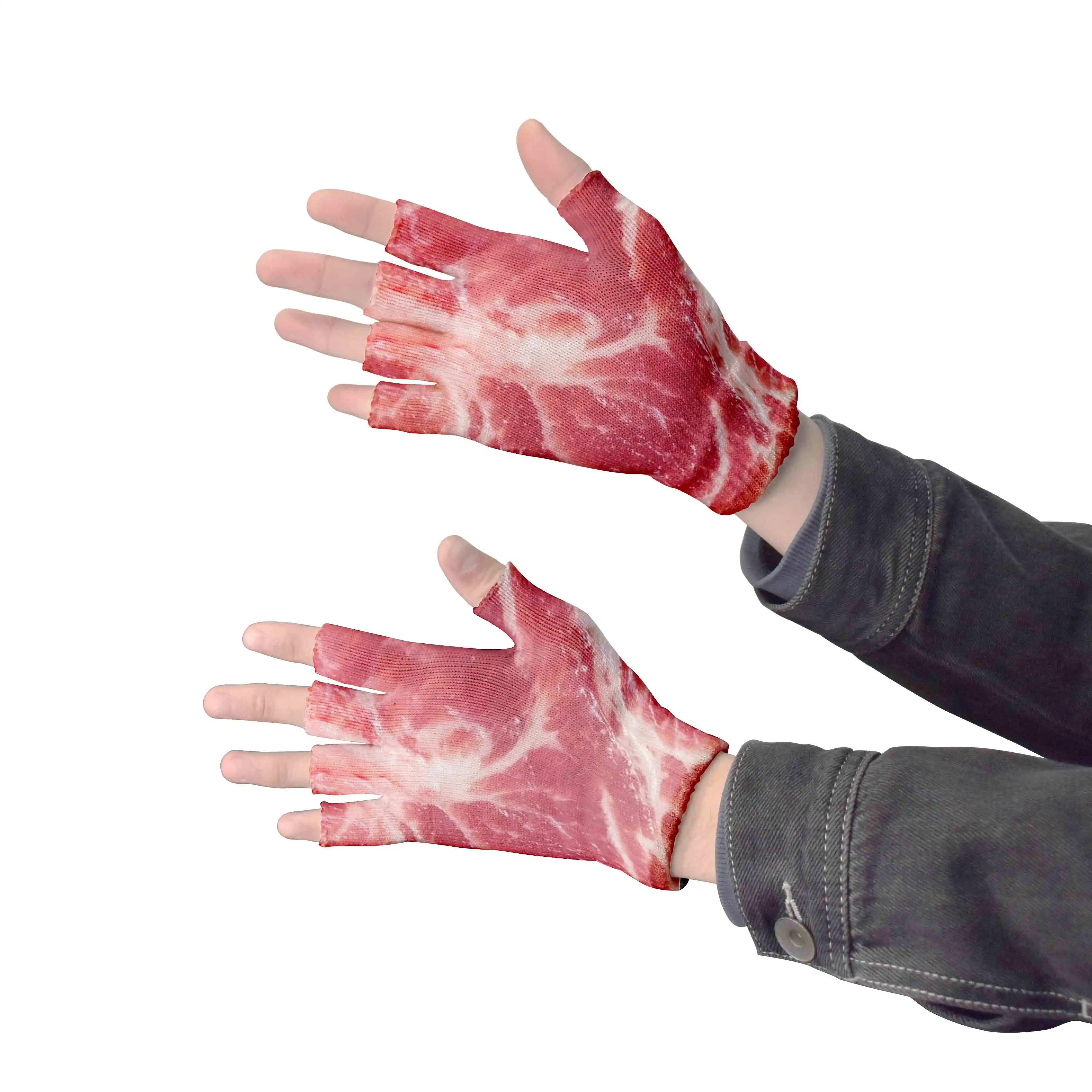 肉風デザイン冬と秋メンズ楽しい豚バラ肉柄手袋レディース暖かい指なし手袋カジュアル手袋グアンタナモ