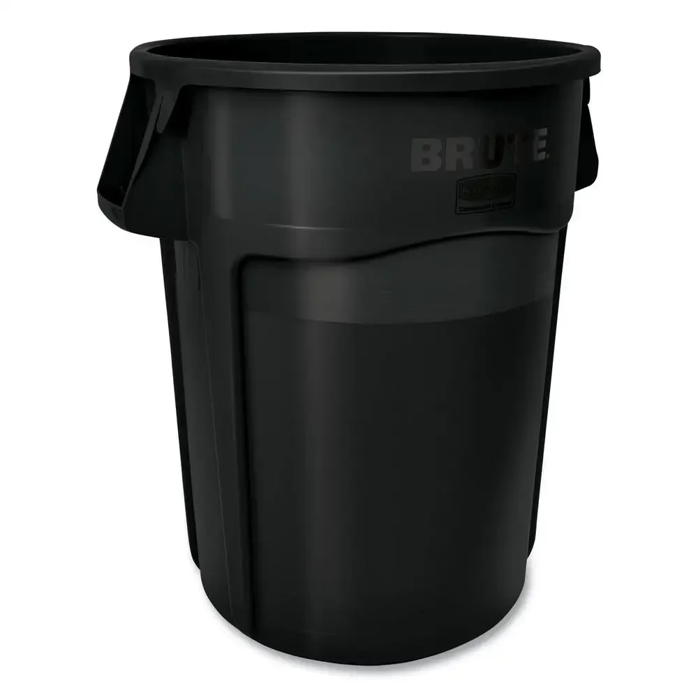 44 gal Black Plastic Vented Brute Container Garbage Can Round Waste Bin Indoor Use Heavy-Duty Stackable Easy-to-Clean Commercial