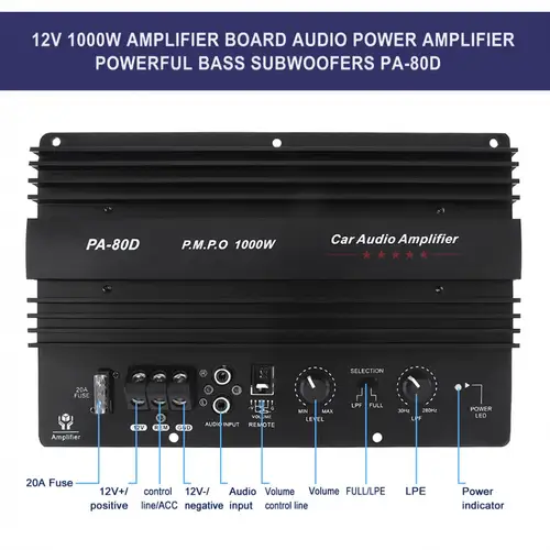 Imagen 2 del producto Subwoofer de 12V, amplificador de alta potencia de 600W/1000W para reproductor de coche, placa amplificadora de graves, altavoces para coche