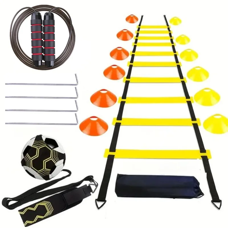 Football Speed Agility Training Aids Equipment Kit With 12pcs Disc Cones 1pcs Skipping Rope Straps 4pcs Ground Stake Storage Bag