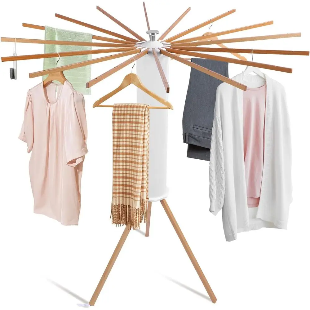 

Portable Wooden Clothes Drying Rack with 16 Bars, Suitable for Indoor and Outdoor Use, Holds Up to 40kg