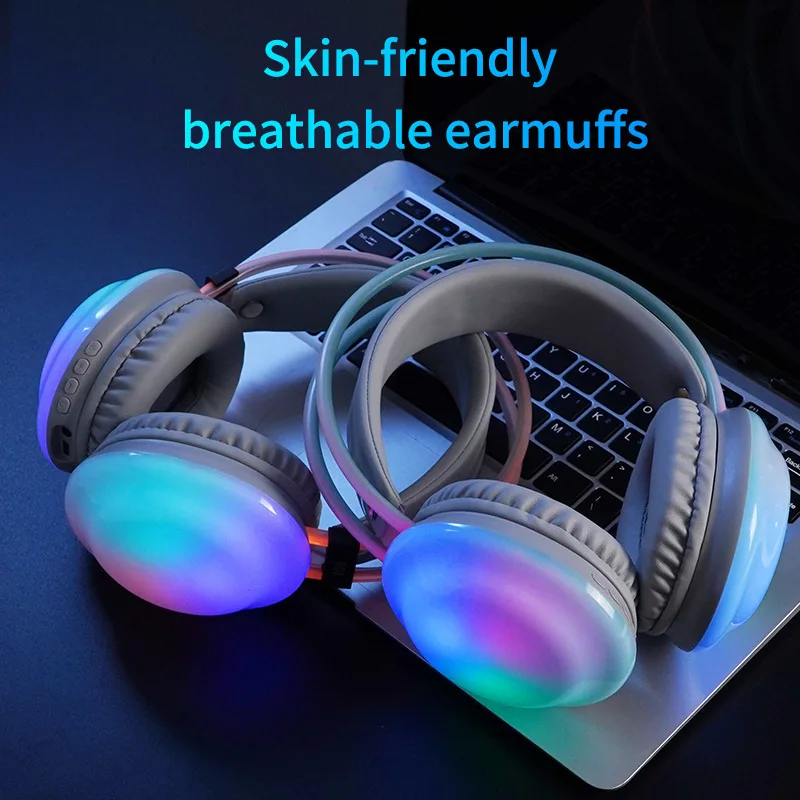 Gaming rgb luz colorida fones de ouvido bluetooth som alta fidelidade sem fio redução ruído gamer esportes com microfone hd