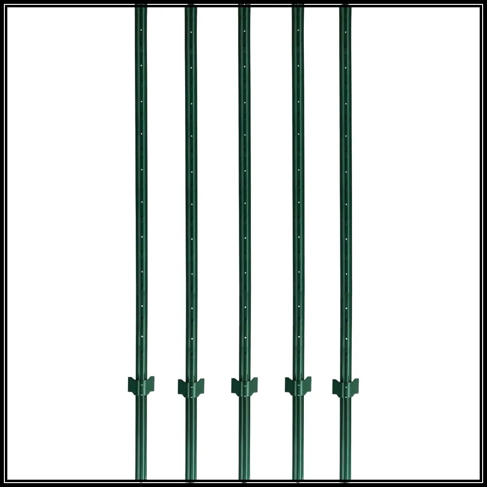 

Heavy Duty 7 ft Metal Fence Post, Green, Pack of 5, U-Channel Steel for Garden Wire Fence