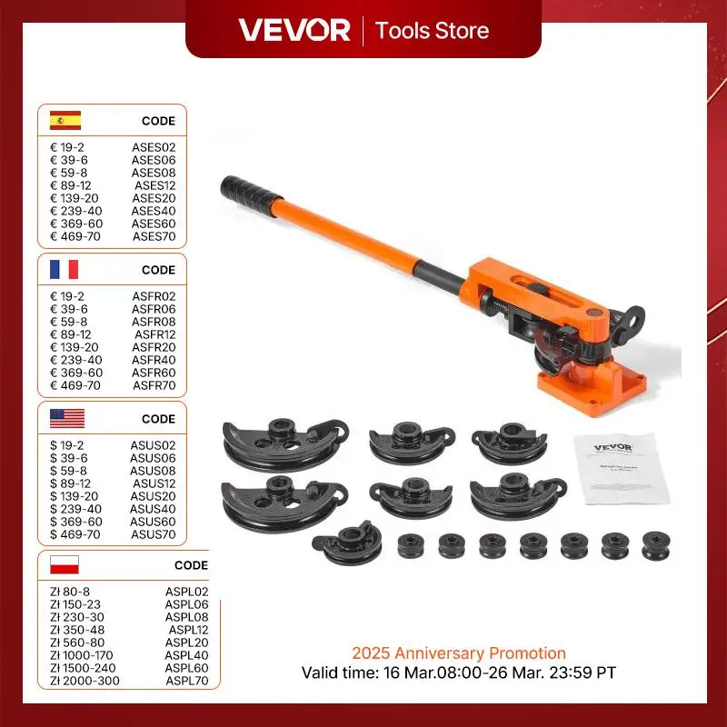 VEVOR Manual Pipe Bender 7 Bending Dies Multifunction Steel Copper Tube Bending Machine Lever Type Heavy Duty Tube Bender Tools