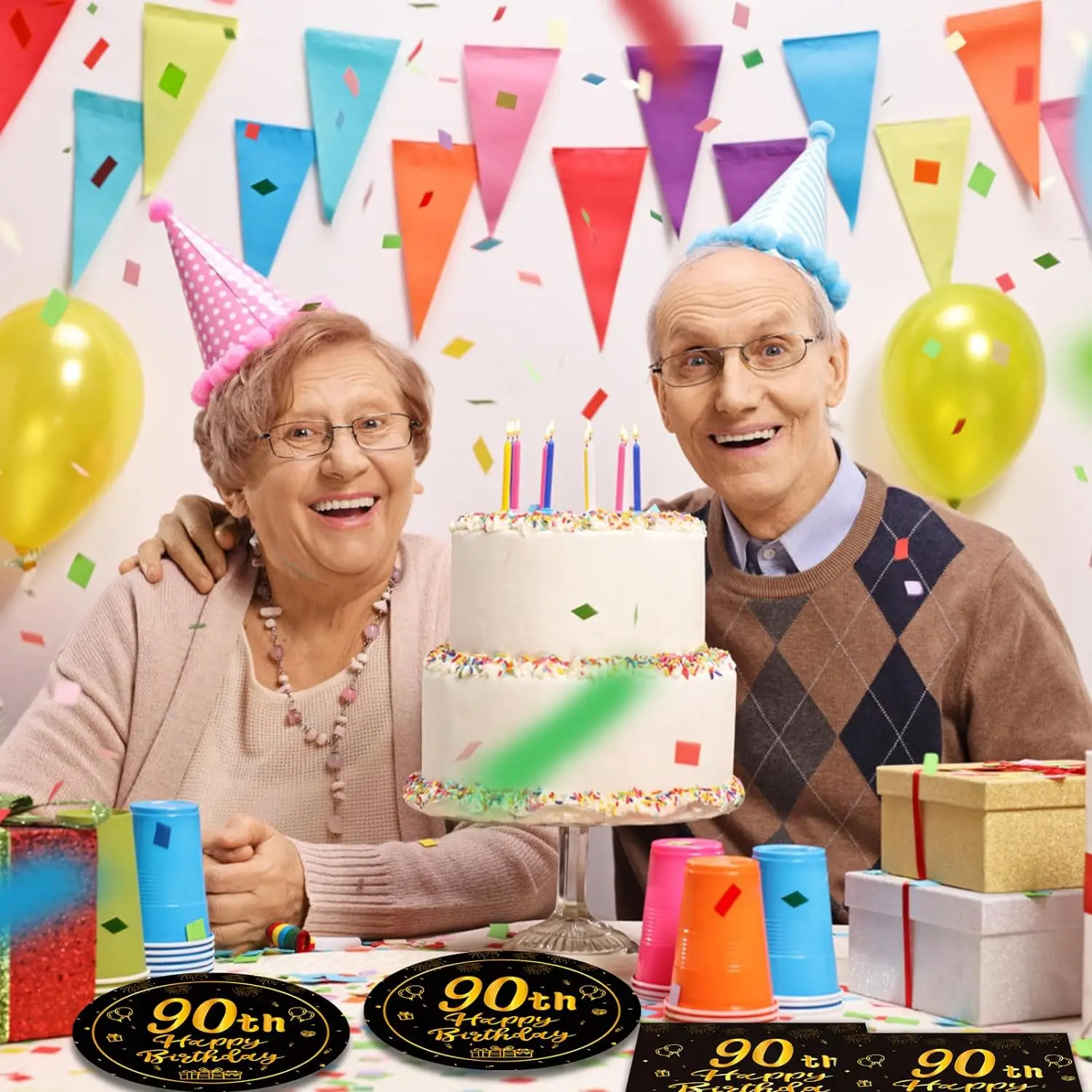 90th Birthday Decorations 90th Theme Party Tableware Vintage 1934 Party Supplies 90 Year Old Birthday Party Plates Napkins Black
