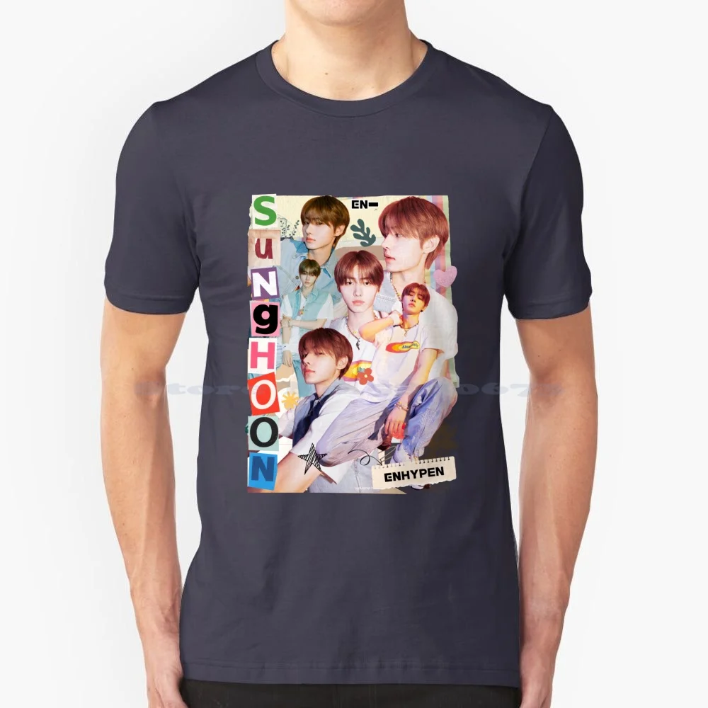 Футболка Sunghoon из 100% хлопка, Футболка Kpop, Ники, Джей, Джейк, джунгвон, суно, хе-Эн, музыка, ФАНАРТ, энгене, коллаж, манифест