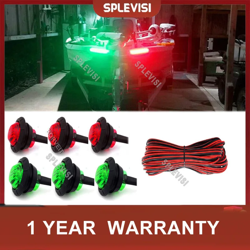 

3/4'' LED Boat Deck Transom Courtesy Lights Red & Green for Pontoon Sailboat (6Pcs) + 50FT/15M 2pin Extension Cable Wires Cord