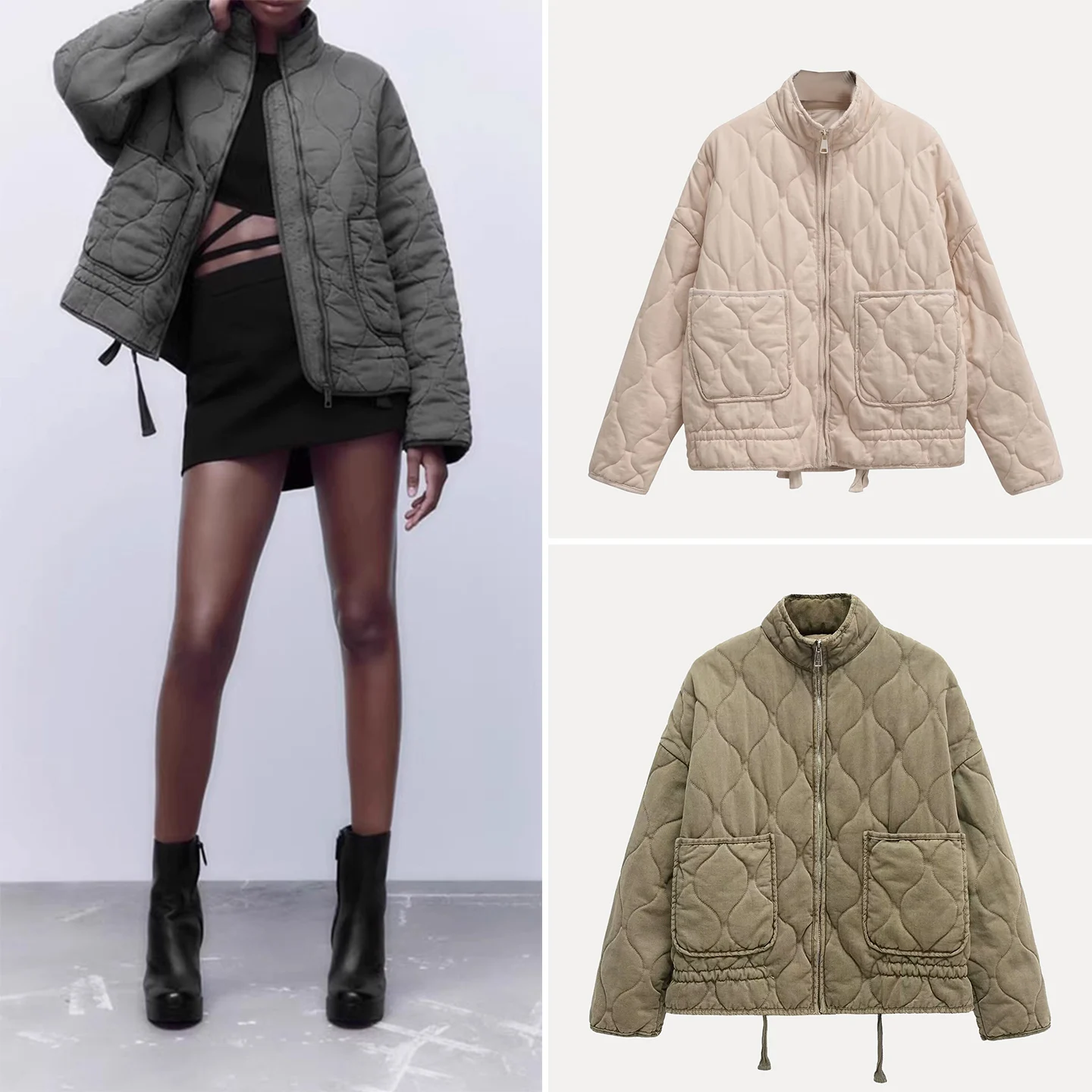 

Z Women's Faion Casual Color Cotton Jaet Coat 2025 New Sle Commute Loose Fit Long Sve Zipper Closure