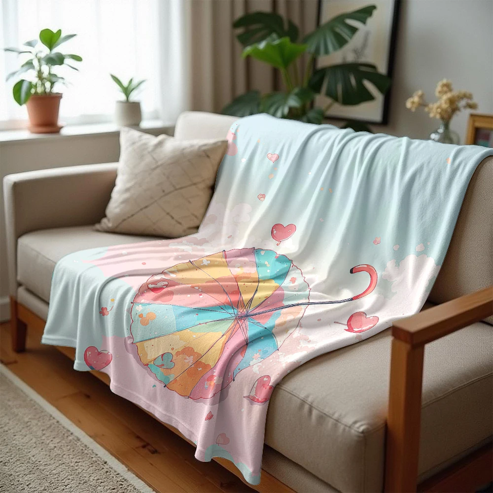 Pastel Umbrella Art Lightweight Microfiber Soft Christmas Fleece Blanket Warm Cozy Throw for Bed Sofa Office Travel All Season