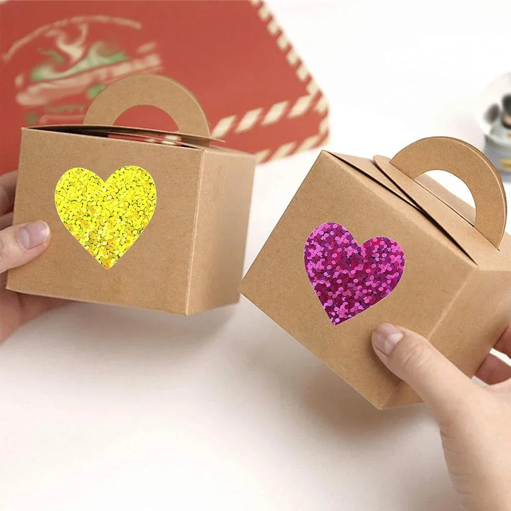 ป้ายสติกเกอร์รูปหัวใจโฮโลแกรม500ชิ้นป้ายบัตรเชิญงานปาร์ตี้งานแต่งงานสติ๊กเกอร์ตกแต่งมีกาวในตัว