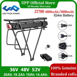 21700 Rear Rack Bicycle Battery Branded Cell 36V 20Ah 48V 15Ah 52V 15Ah for Escooter 1500W 1000W 750W 500W Bafang TSDZ2 Motor