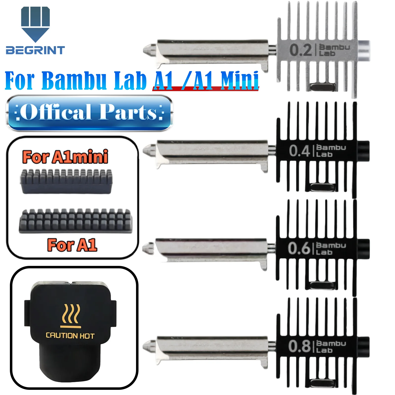 Genuine Bambu Lab A1/A1 Mini Hotend Kit 0.4mm Multi-Size Nozzle Set Official Spec Stainless Steel and Hardened Steel Hot End