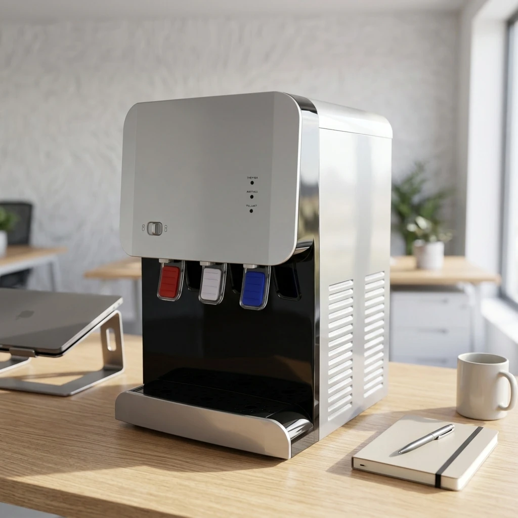 Countertop Water Dispenser Top Loading 3-Tap Hot Cold and Room Temp Water Cooler for Professional Executive Office
