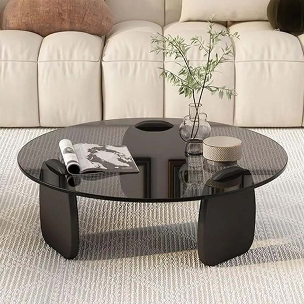 Coffee Tables, Glass Coffee Tables for Living Room Accent Coffee Side Tea Table with Natural Wood Frame