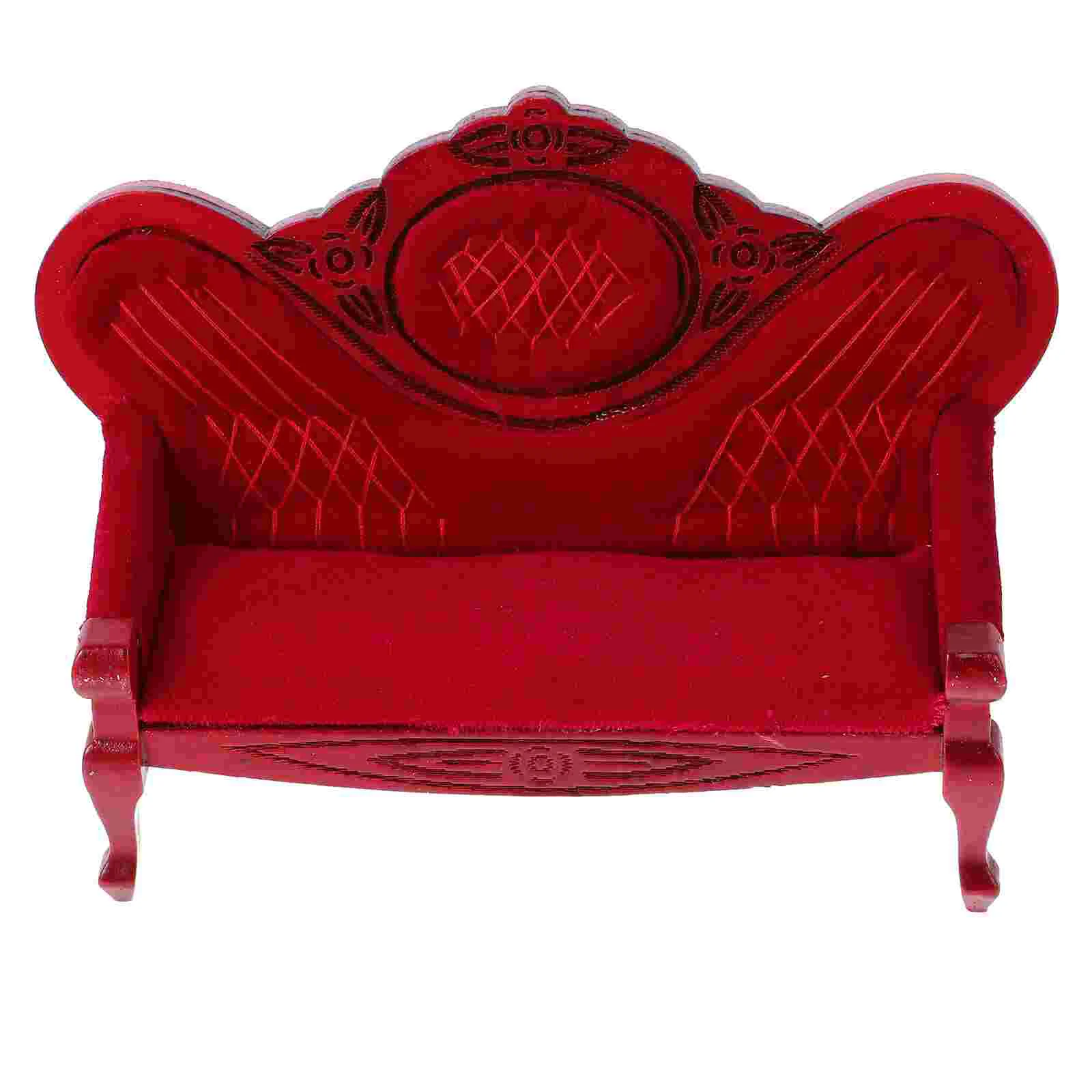 Mini Dollhouse Retro Furniture Carved Sofa Miniature Model ( Color) Decorative Tiny Couch