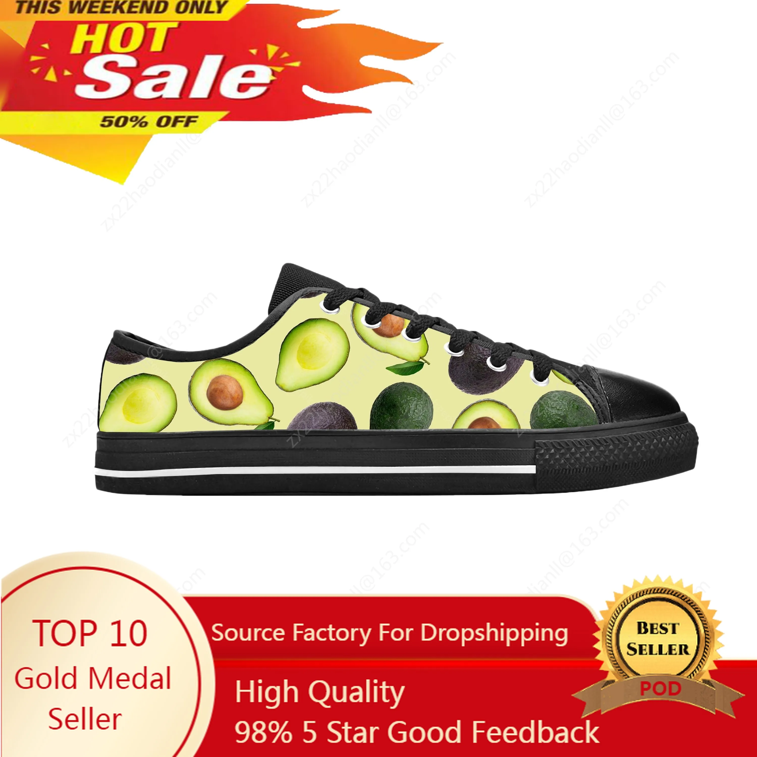 

Avocado Pattern Fruit Anime Cartoon Manga Comic Casual Cloth Shoes Low Top Comfortable Breathable 3D Print Men Women Sneakers