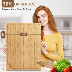 Extra Large Bamboo Wood Cutting Board,Kitchen Wooden Chopping Board with Juice Groove, Reversible Butcher Block Cutting Board
