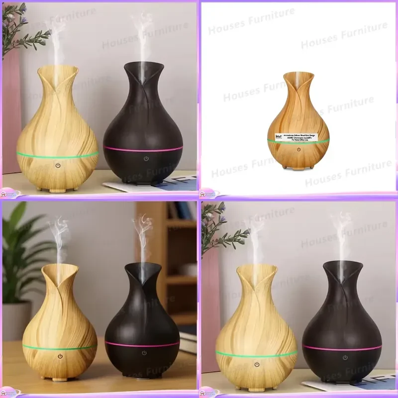 230 300ml Ultrasonic Humidifier Wood Grain Aromatherapy Diffuser Essential Oil Mist Maker Air Purifier for Home Office