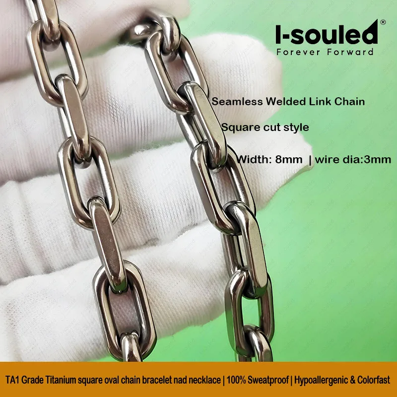 Men's 8mm Square Pure Titanium Cuban Chain Bracelet Hypoallergenic Colorfast Secure S-Clasp Hip-Hop Urban Style