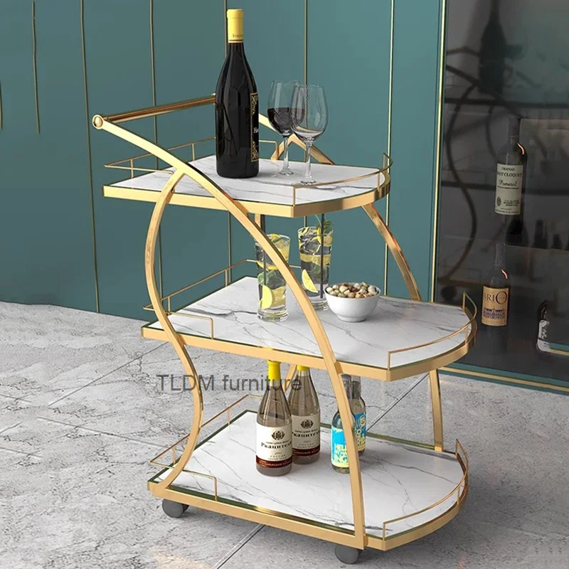 Bar Tables Trolley Kitchen Sideboards Metal Shelf Serving Rolling Trolley Wine Rack Fruit Basket Archivadores Hotel Furiture