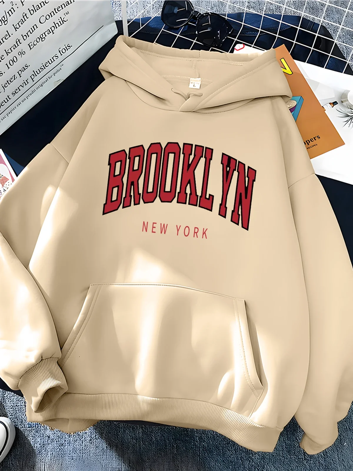 Hirsionsan American-style Letter Printed Women Sweatshirt Soft Casual Vintage Female Hoodies Winter Warm Fleece Girls Tops