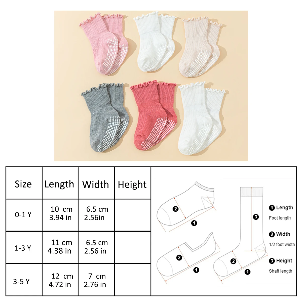 6 أزواج من الجوارب القطنية للفتيات الصغيرات مع دانتيل - جوارب جل للأطفال مضادة للانزلاق، جوارب مشي لطيفة بتصميم كشكشة غير قابلة للانزلاق