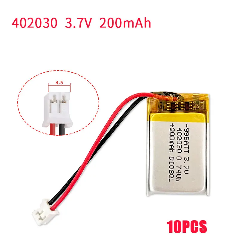 10pcs Lithium Polymer Battery 402030 042030 200mAh 3.7V Li-Polymer Battery 502030 for Wireless Headset Smart Bracelet Web Camera