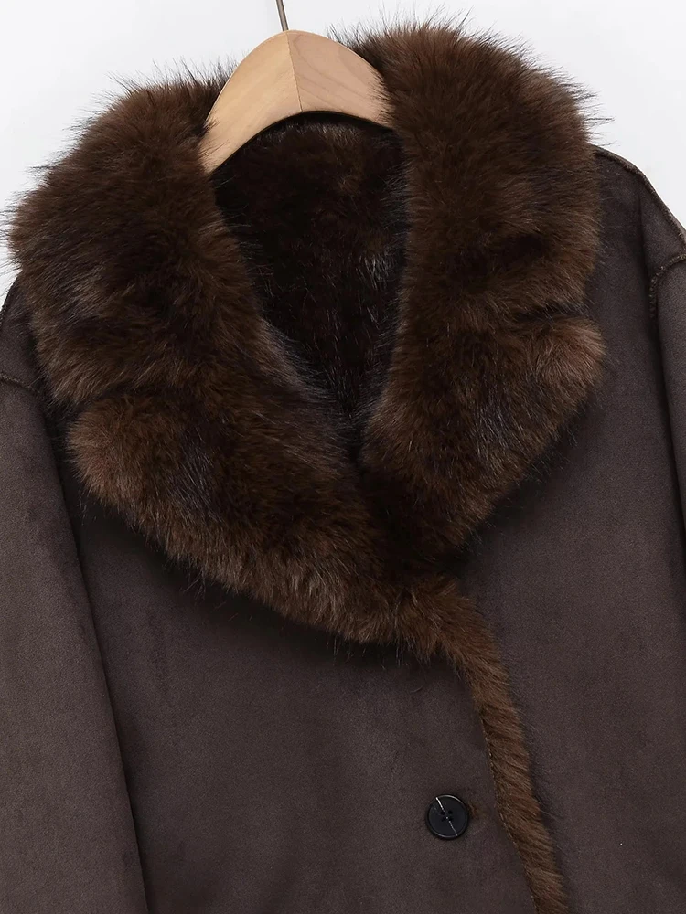 Frauen Herbst Winter Mode Reversible Faux Leder Lammwolle frauen Mantel Revers einreiher Langarm Jacke Oberbekleidung