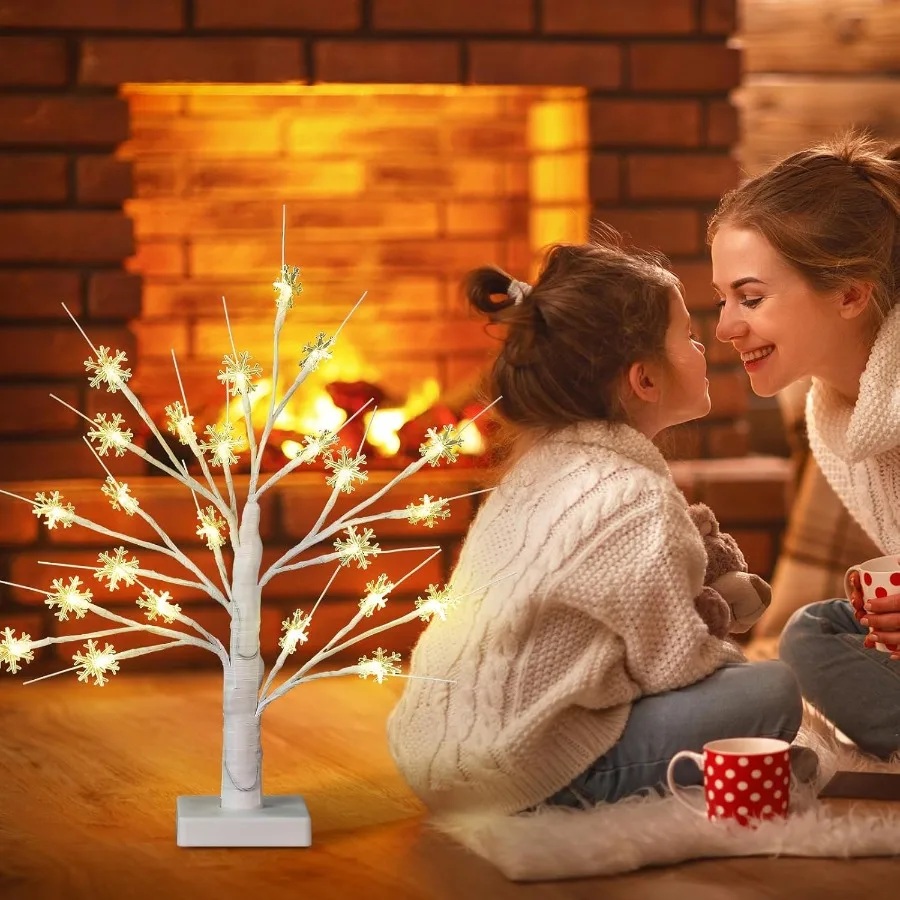 شجرة ندفة الثلج LED ضوء مع 24 أضواء LED ملونة دافئة وظيفة الموقت USB بطارية قابلة للشحن تعمل بالطاقة زينة عيد الميلاد ل Indo