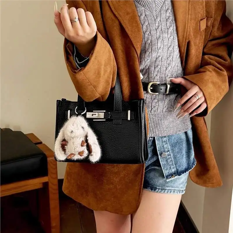 حقيبة كيلي جلدية منقوشة بالليتشي للنساء ذات إحساس عالٍ بالفخامة، حقيبة يد للتنقل، حقيبة كتف ساعي البريد، حقيبة حمل صغيرة