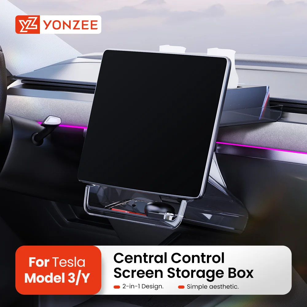 YZ Hidden Screen Storage Box For Tesla Model 3 Y Highland 2022 2023 2024 Magnetic Magsafe Hidden Large Space Storage Tissue Box