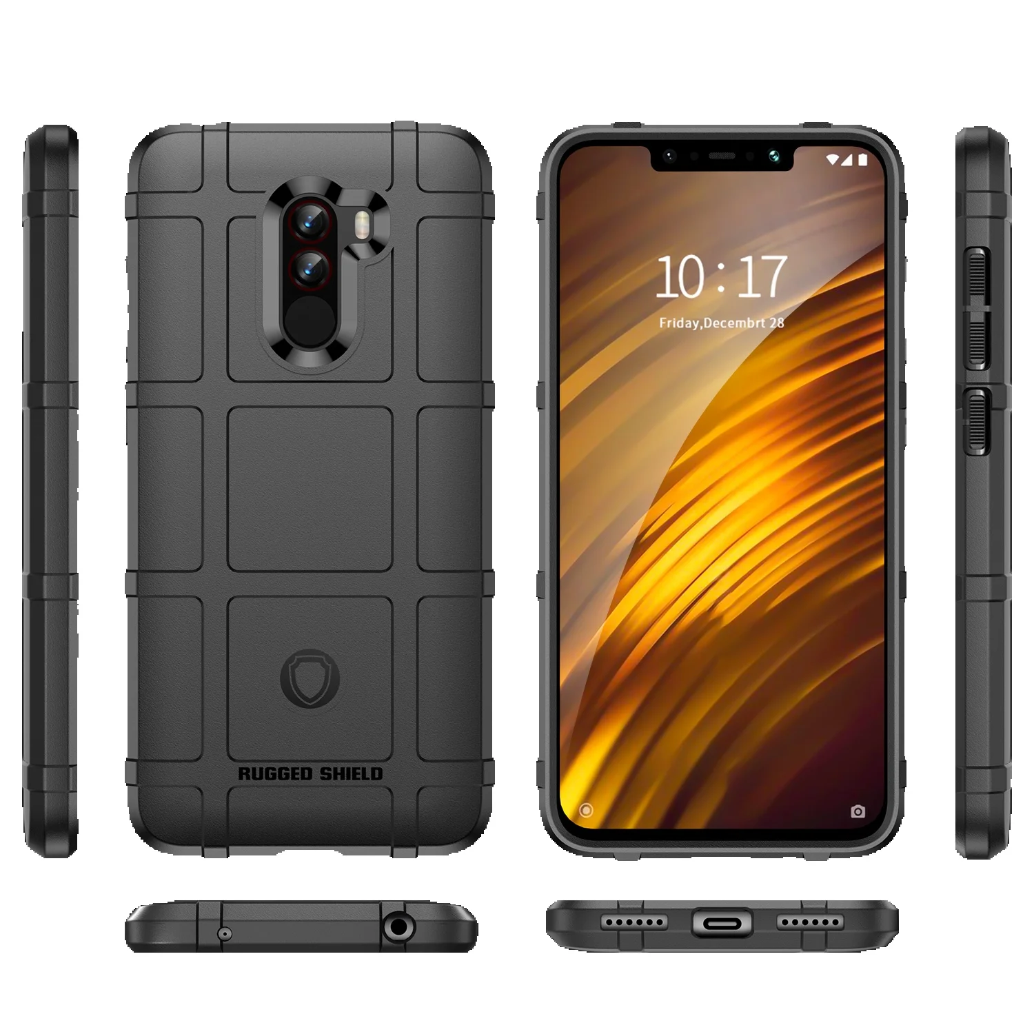 Armor Shield Cases Pocophone Mi Poco F2 Pro F3 F4 Shockproof Rubber Cover For Poco F5 Pro F1 Anti-Slip Grid Silicone Case