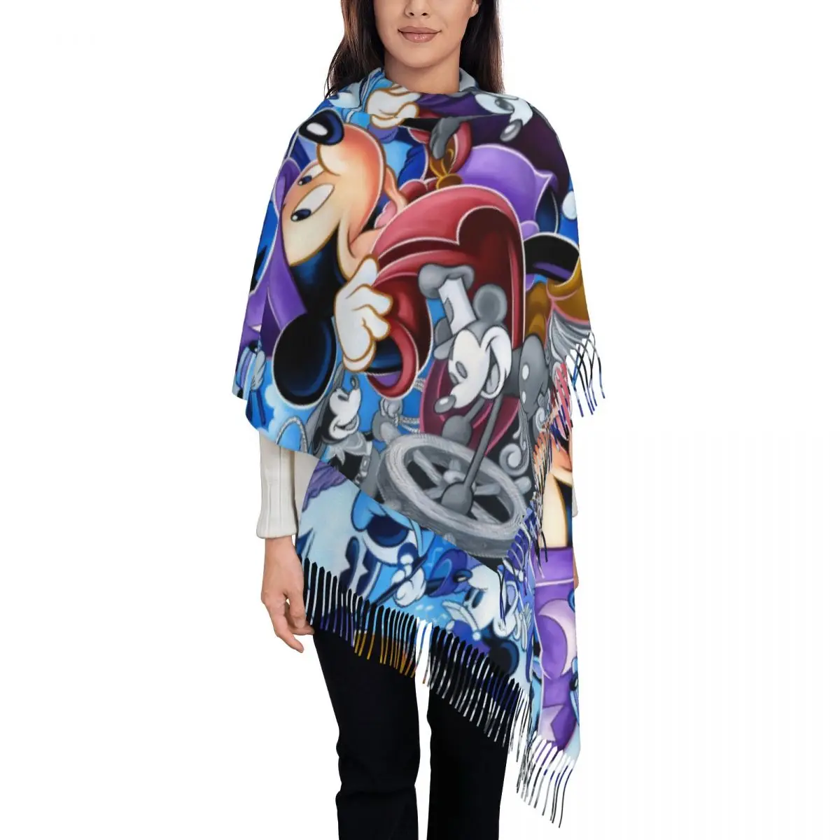 

Custom Print Fantasia Movies Mickey Mouse Anime Music Scarf Women Men Winter Warm Scarves Shawl Wrap