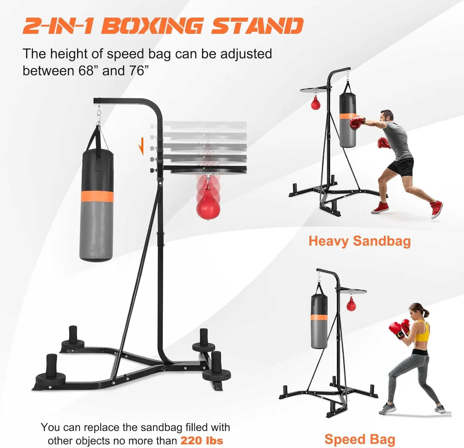 Punching Bag with Stand Adult, Freestanding Boxing Machine with Height Adjustable Speed Ball & Sandbag, Pre Filled Heavy