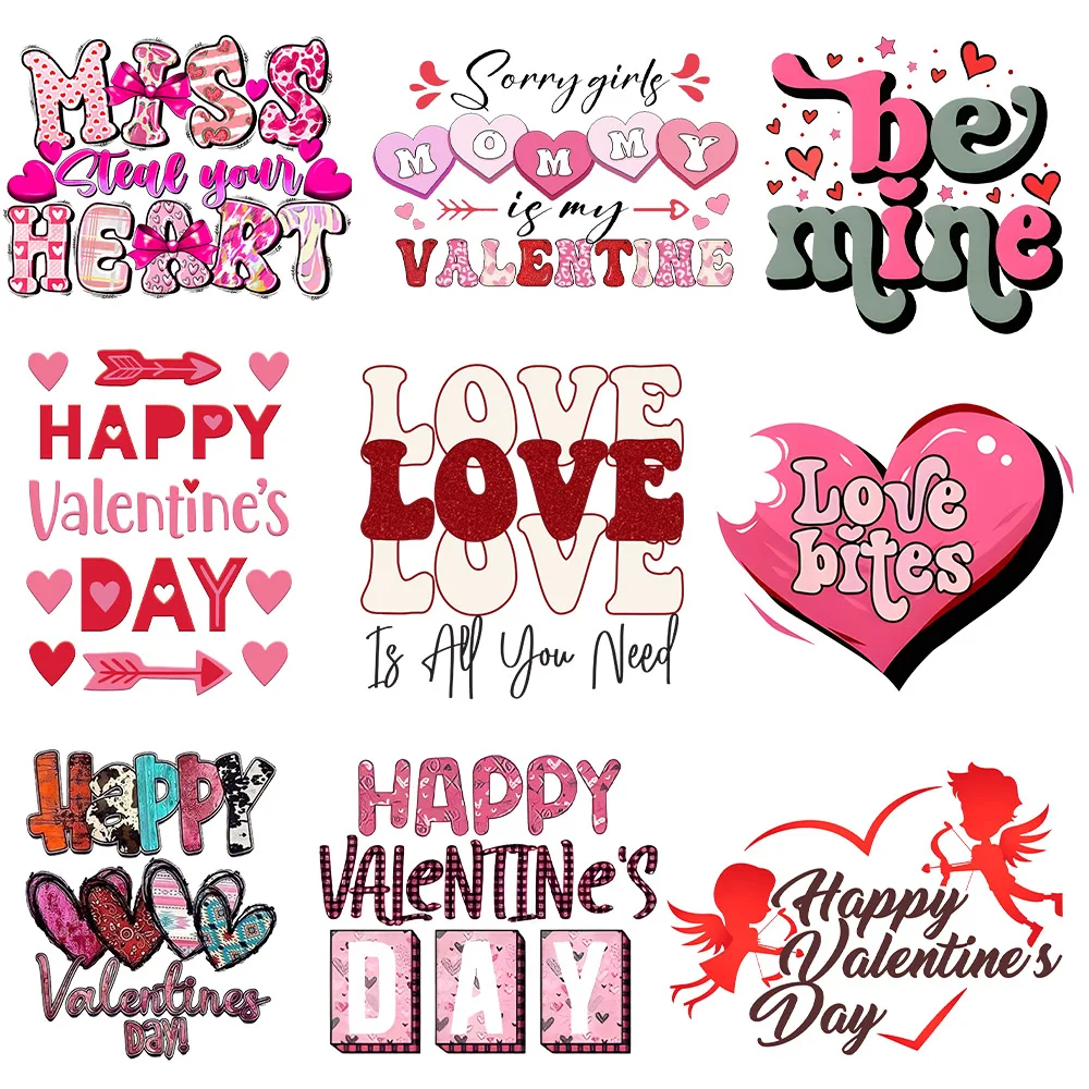 Valentines Iron on Transfers Patches Valentine Logo Iron on Patches for Clothes Heat Transfer Sticker Apparel Sewing Supplies