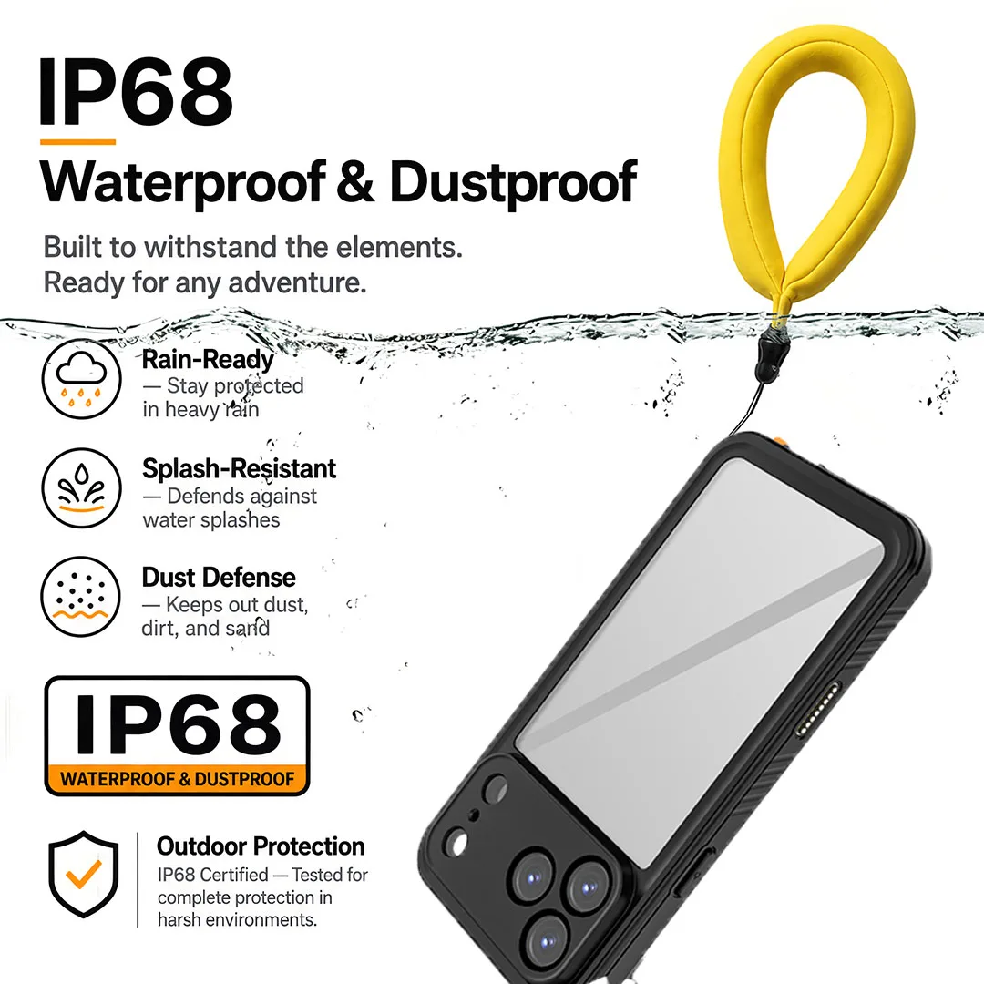 Étui de protection pour la natation en plein air et la plongée sous-marine pour iPhone 17 16 15 14 13 Pro Max 360 °   Coque de téléphone anti-choc intégrale anti-poussière