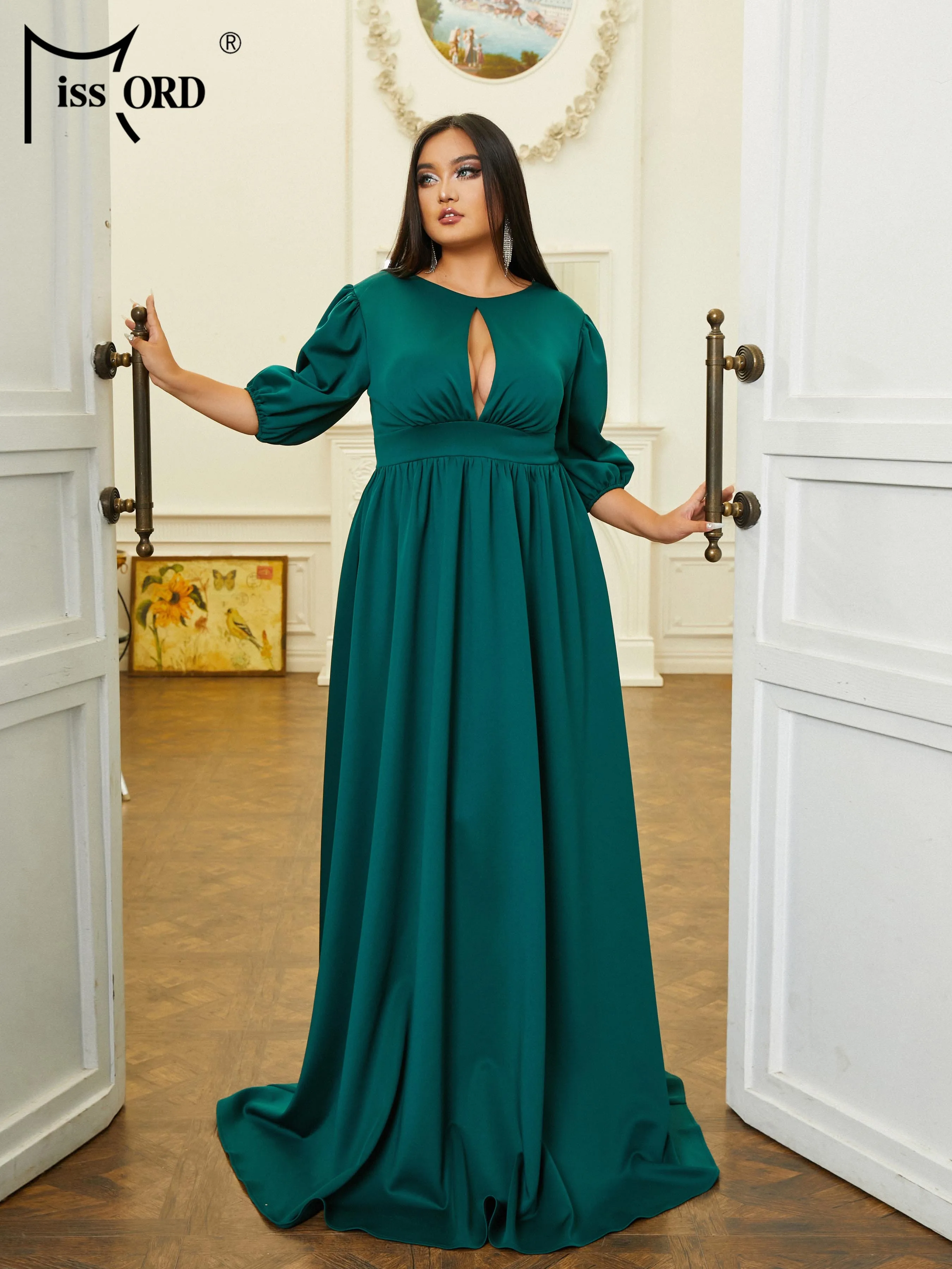 Missord-vestidos de talla grande para ocasiones formales, vestido largo hasta el suelo, verde, cuello redondo, corte de una línea, noche,