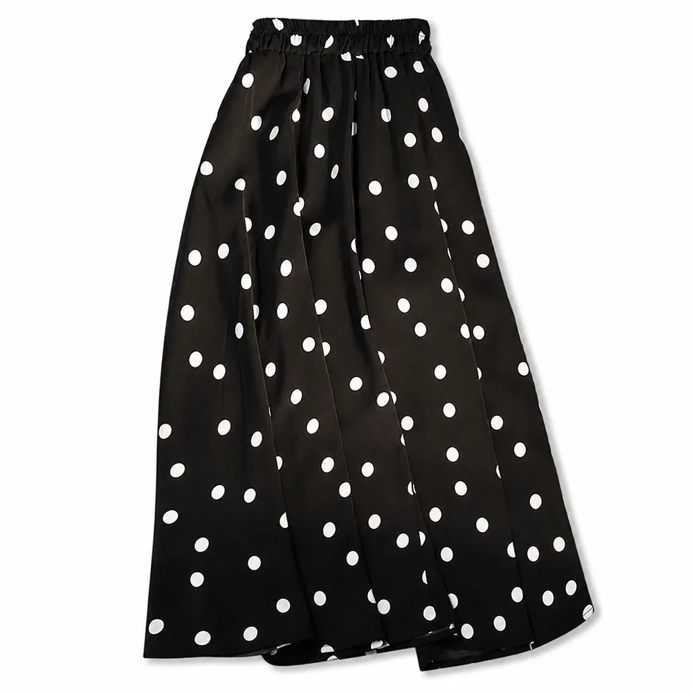 Fashion Polka Dot Polka Dot Maxi Skirt High Waist Lightweight High Waist Skirt Elastic Waist A Line Pleated Skirt Summer Outfit
