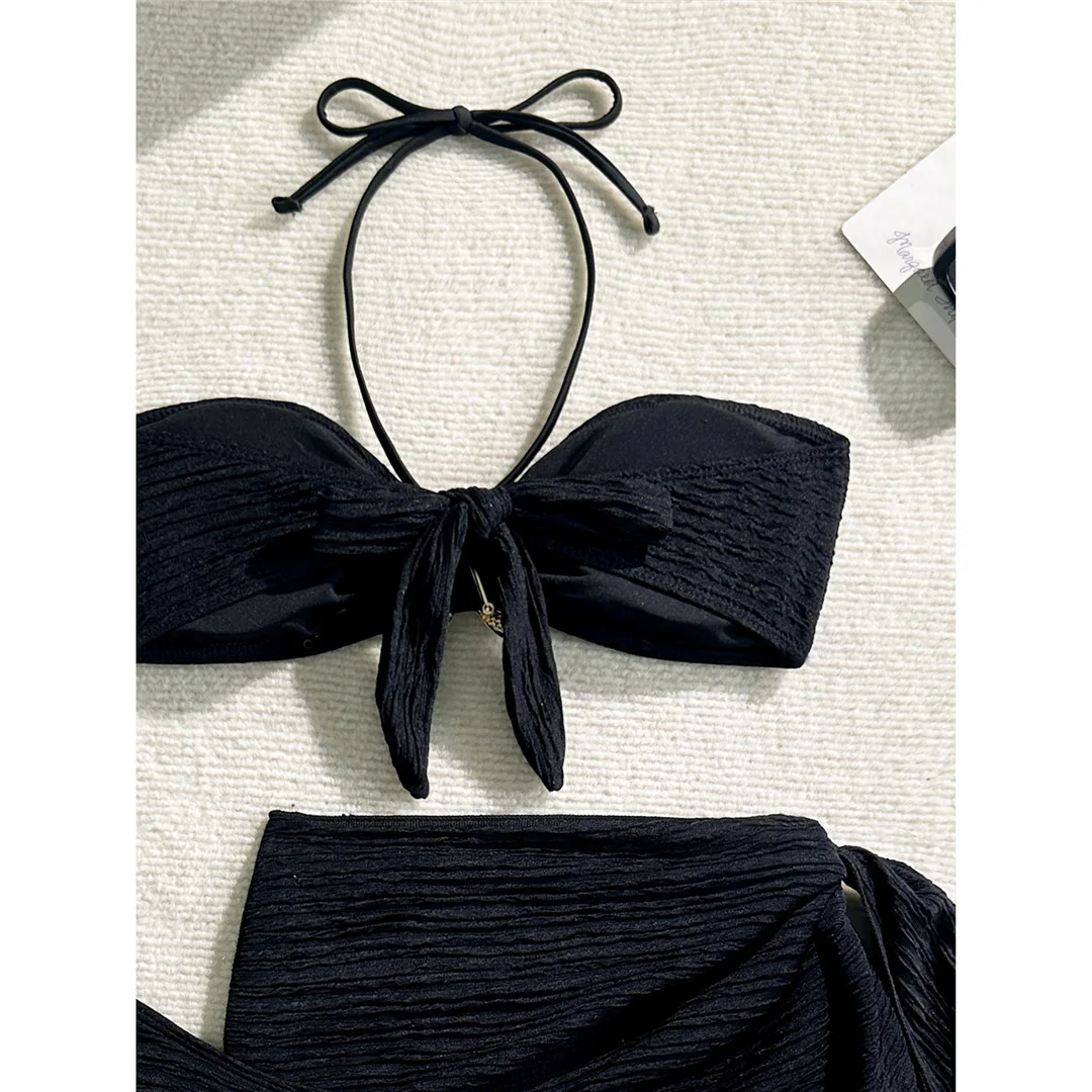 3-teiliges Set mit Sarong, Metallstern-Halterneck-Bikini, Damen-Badeanzug, Damen-Badebekleidung, dreiteiliges Bikini-Set, Badeanzug, Badebekleidung, Schwimmbekleidung V7042 – Detail 18