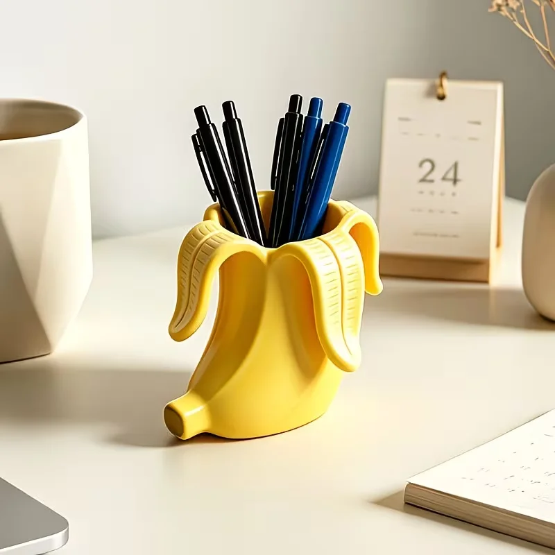3D Printed Peeled Banana Pen Holder Cute Fruit Shaped Pencil Storage Container Creative Desktop Organizer Sculpture
