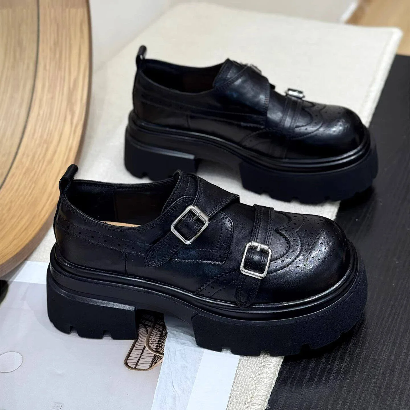 leather-brogue-flat-shoes-women's-thick-bottom-heightening-spring-new-all-match-british-style-flats-fashion-single-shoes