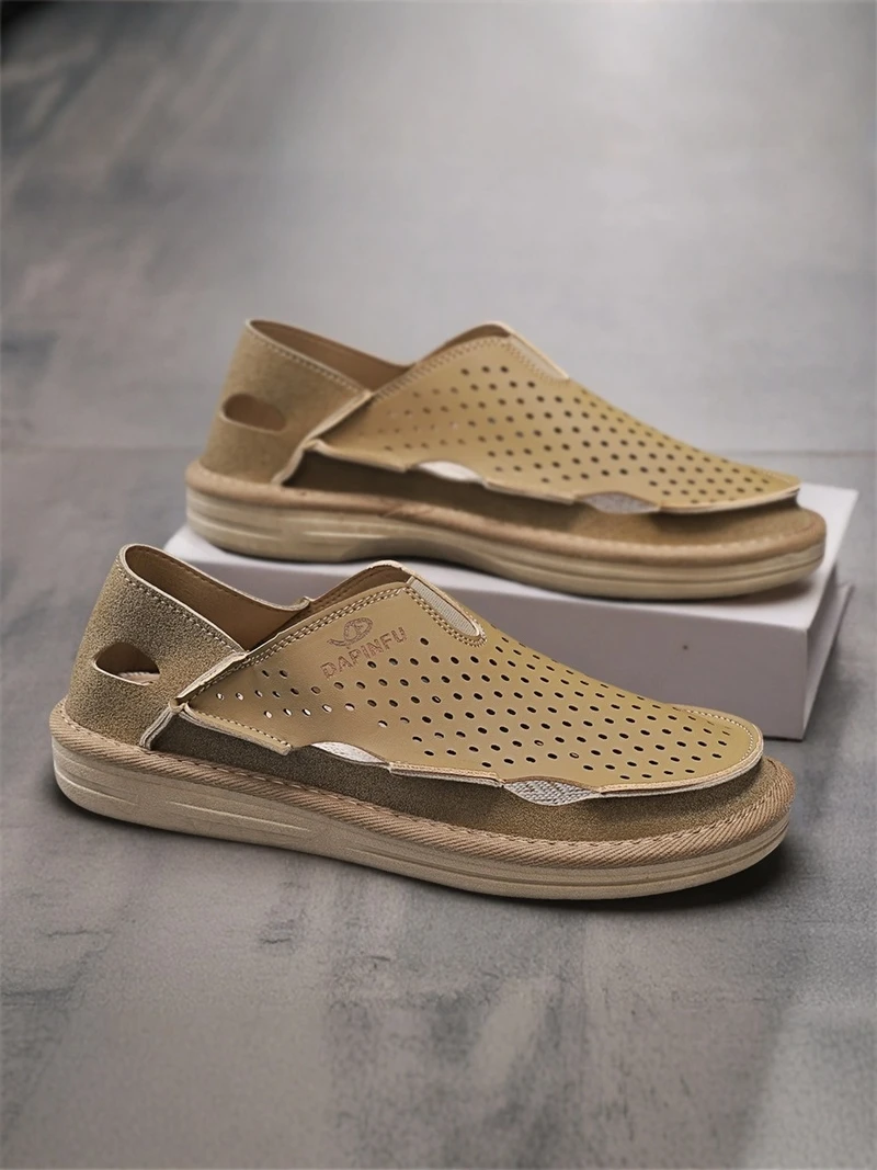 

Men's Slip-On Sandals Breathable Hollow out Casual Lightweight Soft Bottom Anti-Slip Summer Shoes Two-Way Wear Hole Hole Shoes