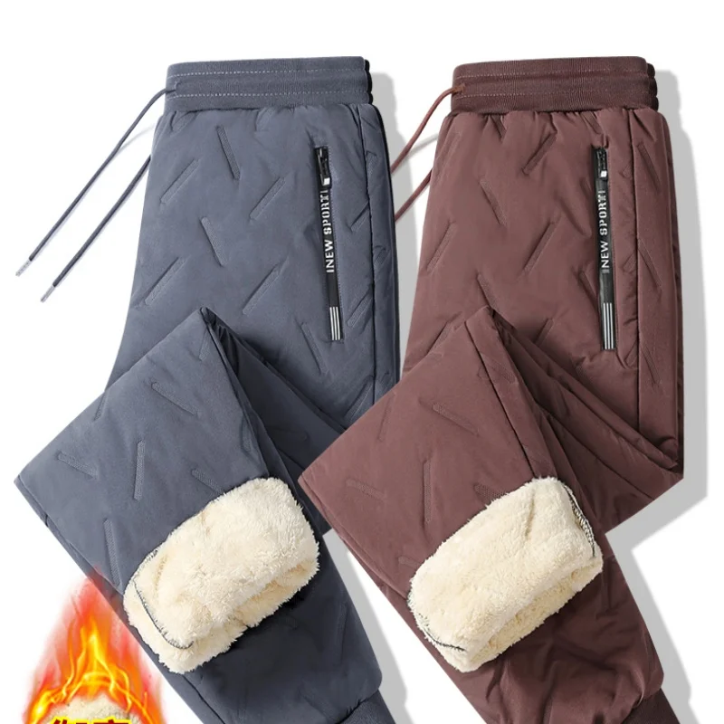 2025 New Arrival Men's Fluffy Fleece Cotton Pants for Autumn/Winter - Loose Fit, Thickened and Reinforced Outdoor Warmth, Large