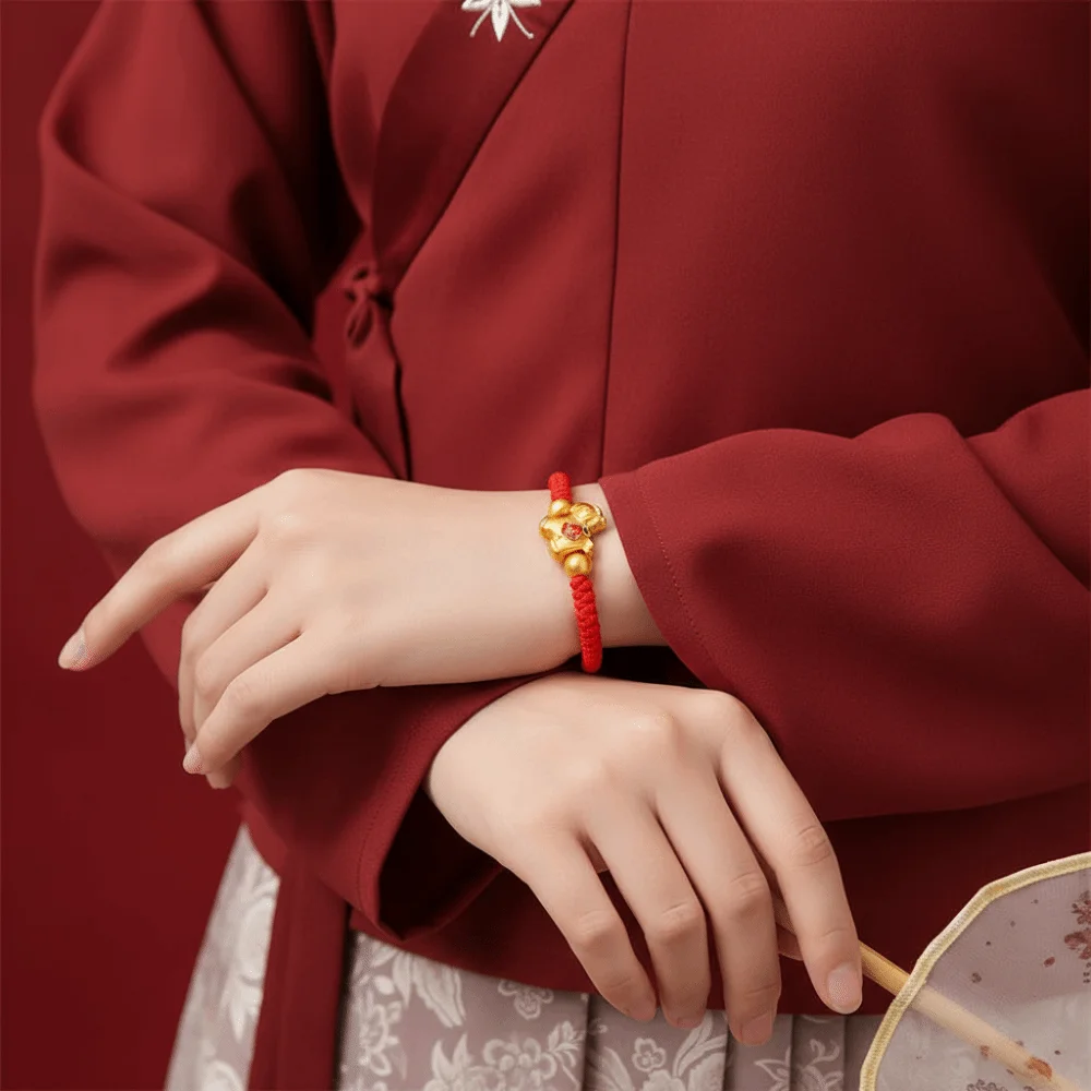 النمط الصيني الحصان العام سوار 2026 2026 الحصان العام الذهبي محظوظ المهر حبل أحمر مجوهرات اكسسوارات زودياك الحصان