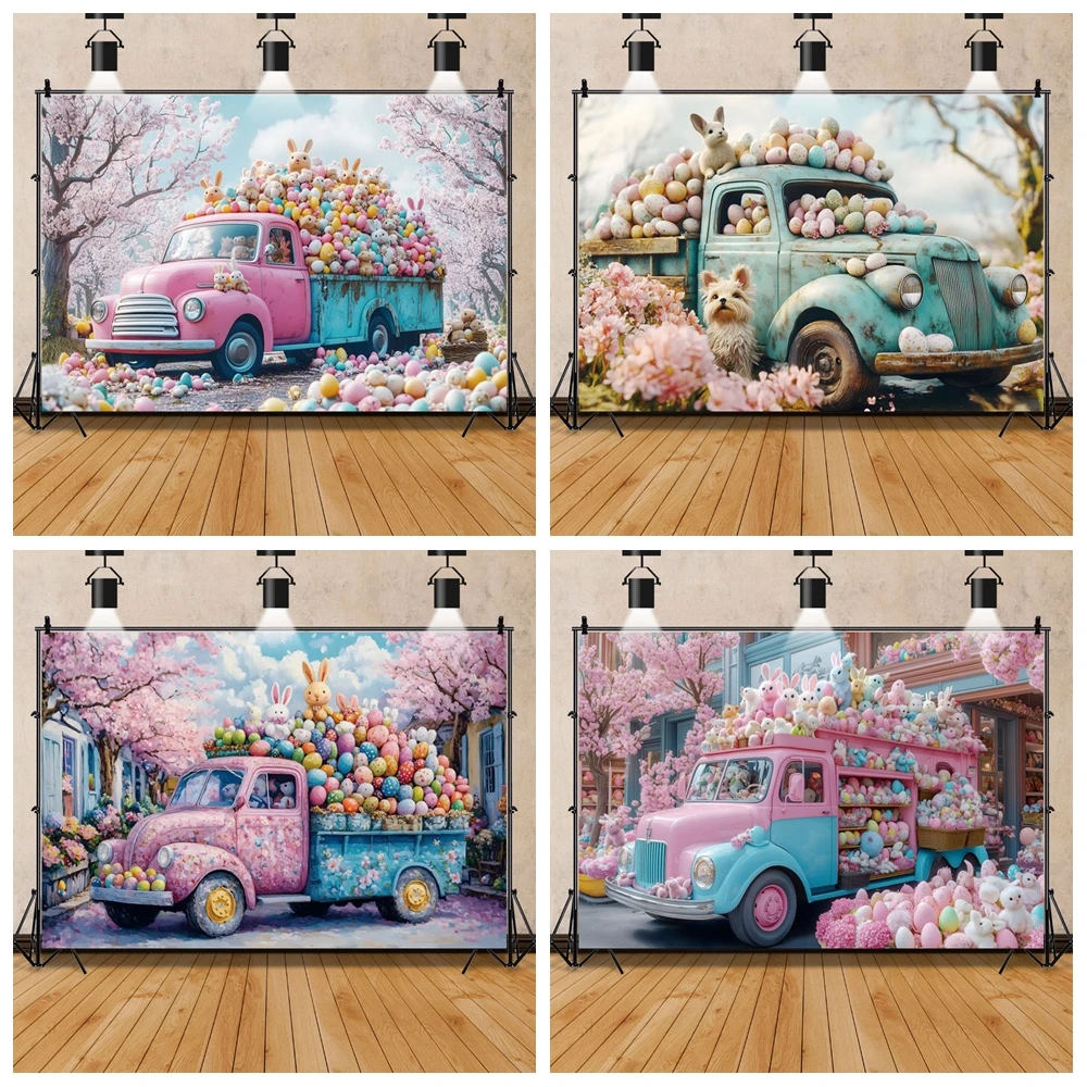 

Photography Background Spring Easter Day Eggs Rabbit Floral Truck Kid Birthday Party Portrait Decor Backdrop Photo Studio Props