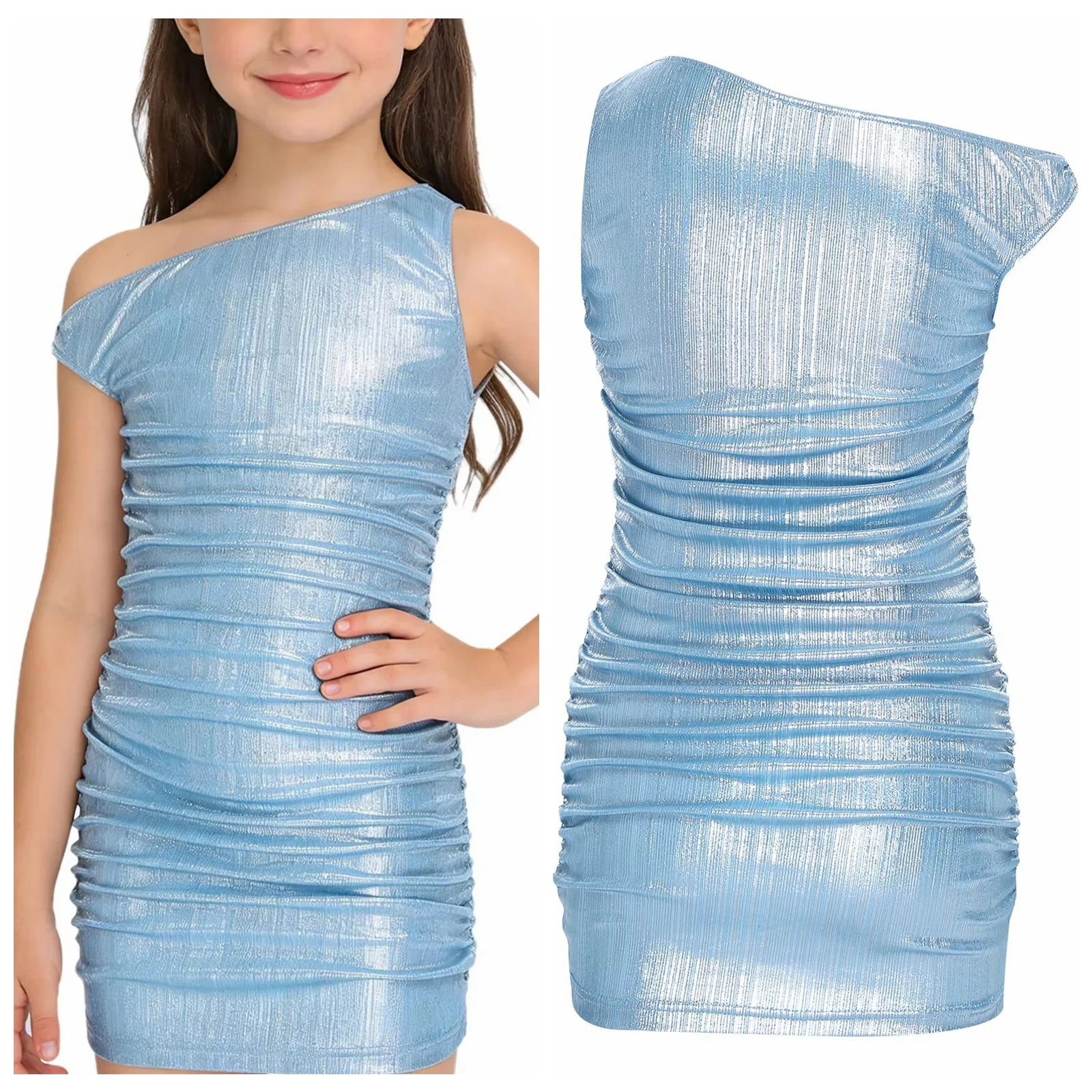 女の子メタリックシャーリングクリスマスドレス子供のボディコンミニドレス子供社交ダンスパーティーパフォーマンス衣装ダンスウェア