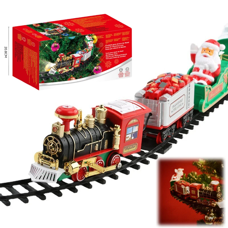 Christmas Train Track Animated Locomotive Steam Engine Display Decor Holiday Tree Living Room Festive Trains Figurines Miniature
