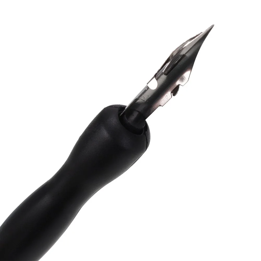 2 Pen Handles 5 Nibs Cartoon Dip Pen Set Black Plastic Metal for Fine Line Lithography Cross Hatching Alphabet Drawing Small