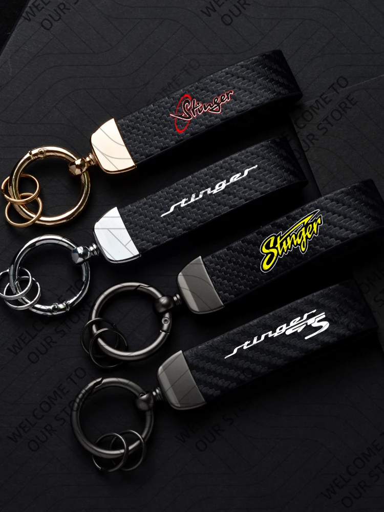 Porte-clés en cuir et Fiber de carbone pour voiture, nouvelle mode pour STINGER GTS KIA, en alliage de Zinc, cadeau personnalisé avec accessoires