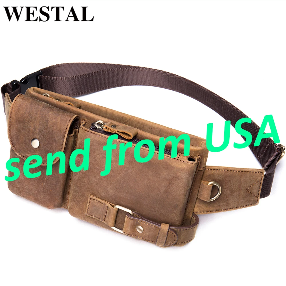 

WESTAL Men's Chest Bags for Phone Men's Shoulder Bags Genuine Leather Sling Bag Travel Chest Pack Male Money Belt Bag Bolsa 9080